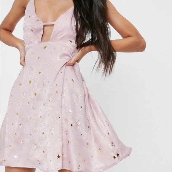 nasty gal gold star dress Rose Gold Plus Size Star Tassel Beaded Plunge Mini Dress